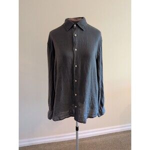 William/ Italy Womens Blouse French Blue XL 100% Euro Linen Long Sleeve Shirt